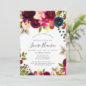 ブライダルシャワー、ブルゴーニュ、赤面+海軍水彩 招待状 (スタンド正面)