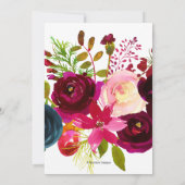 ブライダルシャワー、ブルゴーニュ、赤面+海軍水彩 招待状 (裏面)