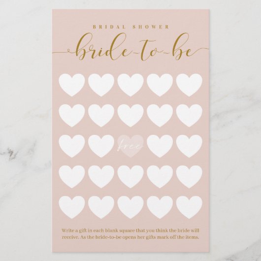 ブライダルシャワー プレ花嫁 ピンク ハート グリッド ビンゴ (正面)