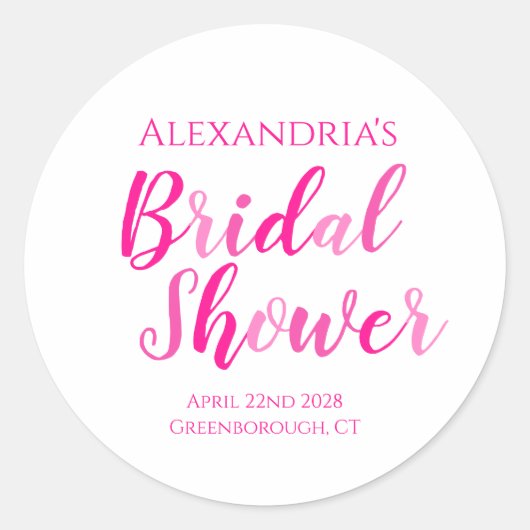 ブライダルシャワー ホットピンク モダンパーティー ラウンドシール (正面)