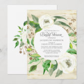 ブライダルシャワー ボヘミアンフラワー ユーカリの葉のリースとバラ 招待状 (正面/裏面)