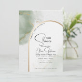 ブライダルシャワー |ミュートしたセージ抽象芸術大理石 招待状 (スタンド正面)