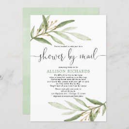 ブライダルシャワー(メール··シンプル緑の金ゴールド) 招待状