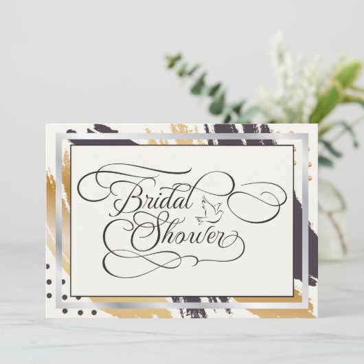 ブライダルシャワー | モダン絵を描線タイポグラフィ 招待状 (スタンド正面)
