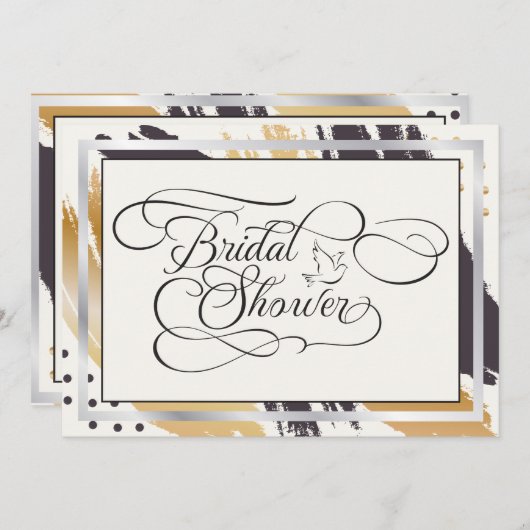 ブライダルシャワー | モダン絵を描線タイポグラフィ 招待状 (正面/裏面)