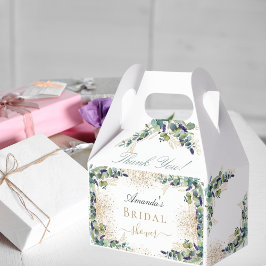 ブライダルシャワー　ユーカリ　ゴールドグリッター　サンキュー フェイバーボックス