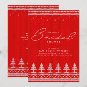 ブライダルシャワー |レッドニットのクリスマスツリーセーター 招待状 (正面/裏面)