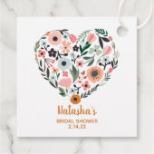 ブライダルシャワー |ロマンチックな花お洒落のハート フェイバータグ (裏面)