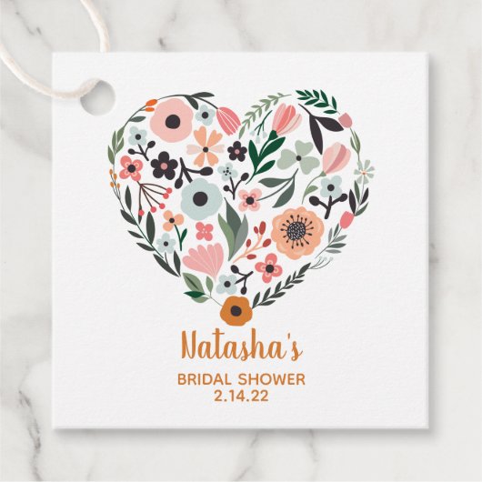 ブライダルシャワー |ロマンチックな花お洒落のハート フェイバータグ (正面)