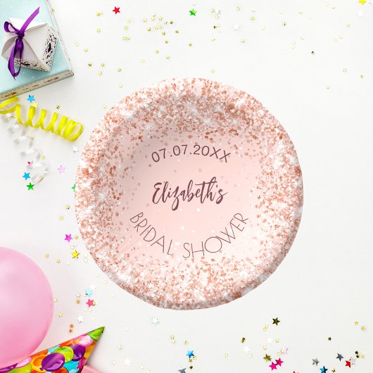 ブライダルシャワー ローズゴールドのコンフェッティ 名前 ペーパーボウル