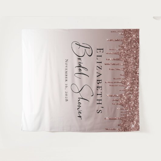 ブライダルシャワー ローズゴールド グリッター パーソナライズド タペストリー (正面(横))