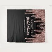 ブライダルシャワー ローズゴールド グリッター パーソナライズ ブラック タペストリー (正面(横))