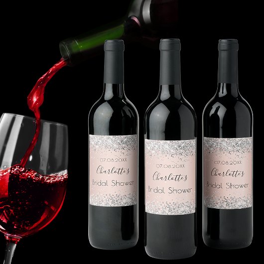 ブライダルシャワー ローズゴールド シルバー ブラッシュ ネーム ワインラベル