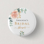 ブライダルシャワー ローズゴールド フラワー ユーカリ エレガント 缶バッジ (正面)