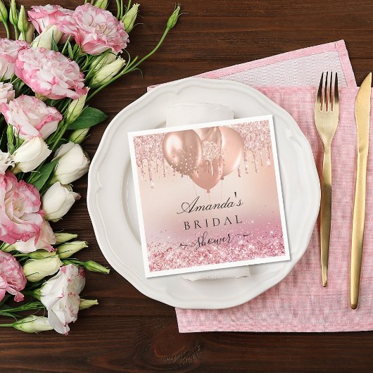 ブライダルシャワー ローズゴールド ブラッシュ グリッター ネーム スタンダードカクテルナプキン
