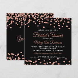 ブライダルシャワー ローズゴールド 偽のグリッターコンフェッティ ブラック 招待状