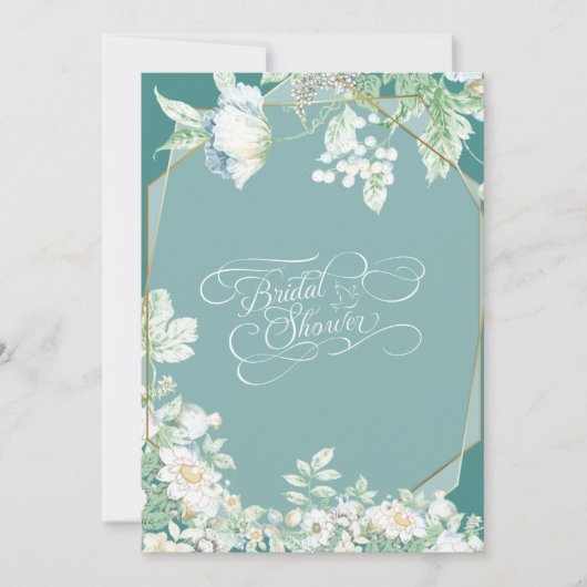 ブライダルシャワー | ワイルドフラワーとベリー幾何学模様 招待状 (正面)