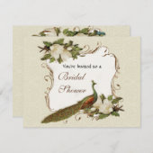 ブライダルシャワー-ヴィンテージの孔雀及びマグノリアの渦巻 招待状 (正面/裏面)