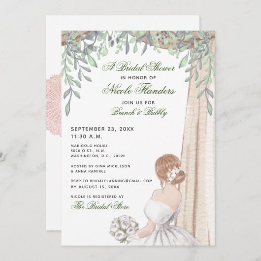 ブライダルシャワー – 優雅に演出された花嫁招待状 招待状 (正面/裏面)