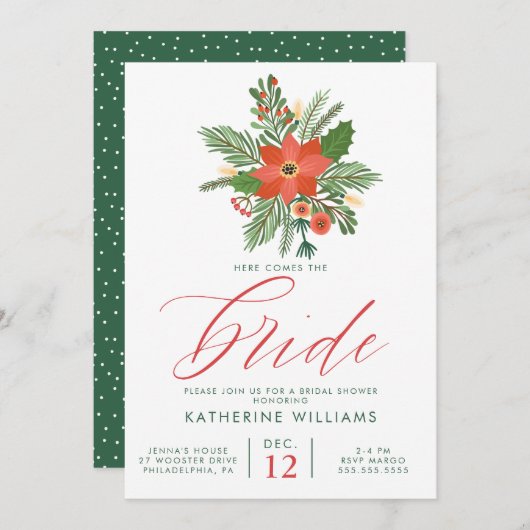 ブライダルシャワー |冬のクリスマスブーケ 招待状 (正面/裏面)