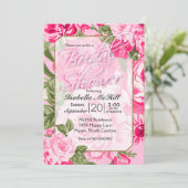 ブライダルシャワー - 可愛らしいピンクの花のバラ 招待状 (スタンド正面)