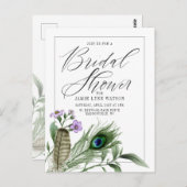 ブライダルシャワー |孔雀の羽と花はがき ポストカード (正面/裏面)