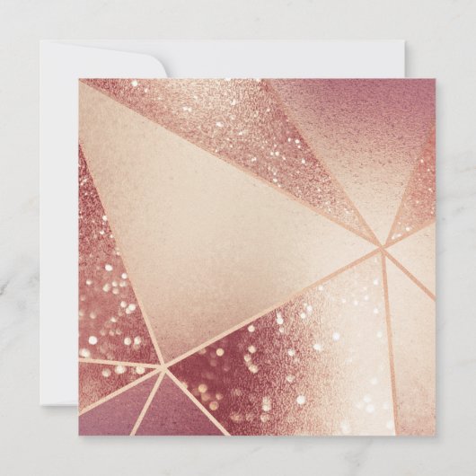 ブライダルシャワー、幾何学的バラ金ゴールド、赤面フローラ 招待状 (裏面)