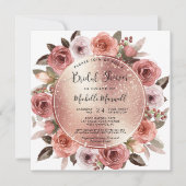 ブライダルシャワー、幾何学的バラ金ゴールド、赤面フローラ 招待状 (正面)