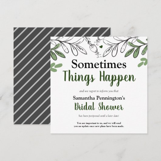 ブライダルシャワー　延期のお知らせ 招待状 (正面/裏面)