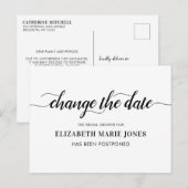 ブライダルシャワー 日程変更 エレガント タイポグラフィー 案内ポストカード (正面/裏面)