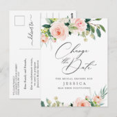 ブライダルシャワー 日程変更 淡いピンクの花 ポストカード (正面/裏面)