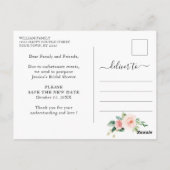 ブライダルシャワー 日程変更 淡いピンクの花 ポストカード (裏面)