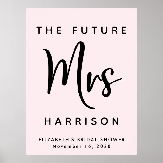 ブライダルシャワー 未来のMrs. パーソナライズ ピンク ポスター (正面)