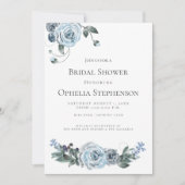 ブライダルシャワー |水彩ほこりっぽい青フローラ 案内状 (正面)