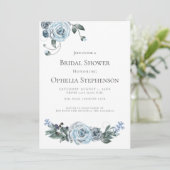 ブライダルシャワー |水彩ほこりっぽい青フローラ 案内状 (スタンド正面)