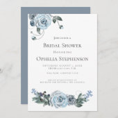 ブライダルシャワー |水彩ほこりっぽい青フローラ 案内状 (正面/裏面)