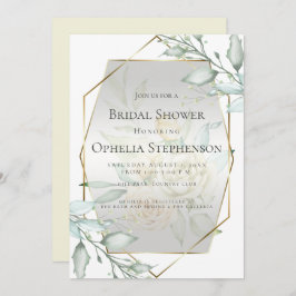 ブライダルシャワー | 水彩アイボリーイエロー赤面バラ 招待状