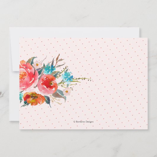 ブライダルシャワー、水彩オレンジ牡丹 招待状 (裏面)