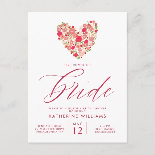 ブライダルシャワー |水彩フローラハートはがき ポストカード (正面)