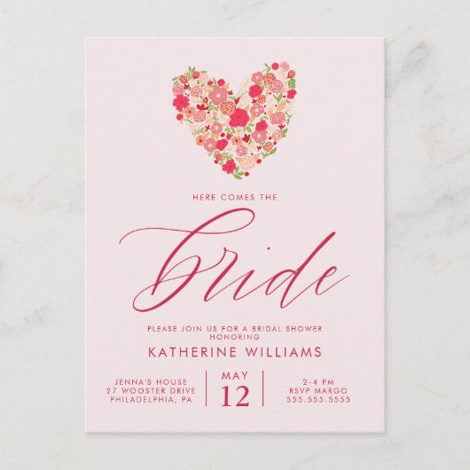 ブライダルシャワー |水彩フローラハートはがき ポストカード (正面)