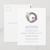 ブライダルシャワー | 水彩冬のスズメのリース ポストカード (正面/裏面)