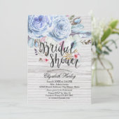 ブライダルシャワー 水彩 ボヘミアンフラワー 羽根 木材 招待状 (スタンド正面)