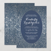ブライダルシャワー-海軍および銀の花柄のヴィンテージ 招待状 (正面/裏面)