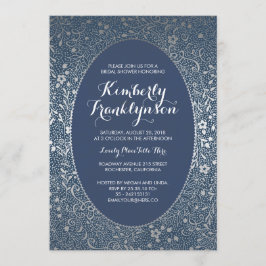 ブライダルシャワー-海軍および銀の花柄のヴィンテージ 招待状