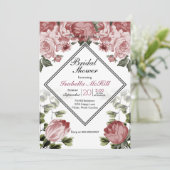 ブライダルシャワー-濃いピンクのフローラ 招待状 (スタンド正面)