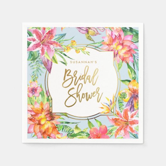 ブライダルシャワー | 熱帯の夏の水の色金ゴールド スタンダードカクテルナプキン (正面)