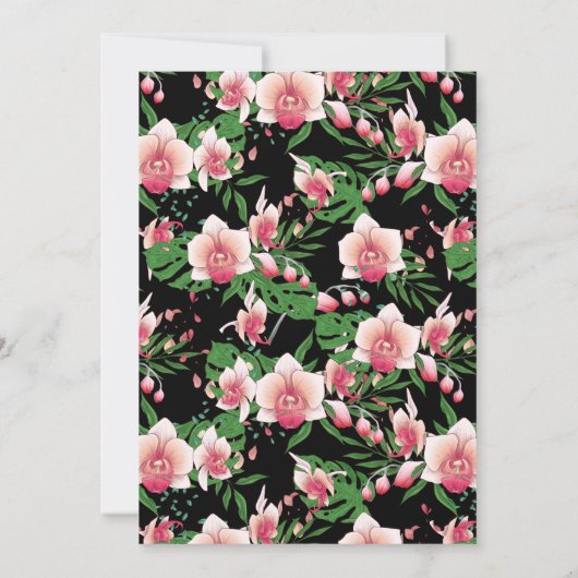 ブライダルシャワー |熱帯ピンク・オーキッドフローラ 招待状 (裏面)