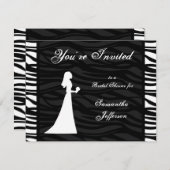ブライダルシャワー、白黒ゼブラ縞 招待状 (正面/裏面)