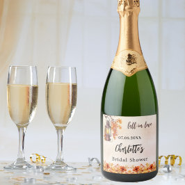 ブライダルシャワー 秋 オレンジの花 葉 スパークリングワインラベル