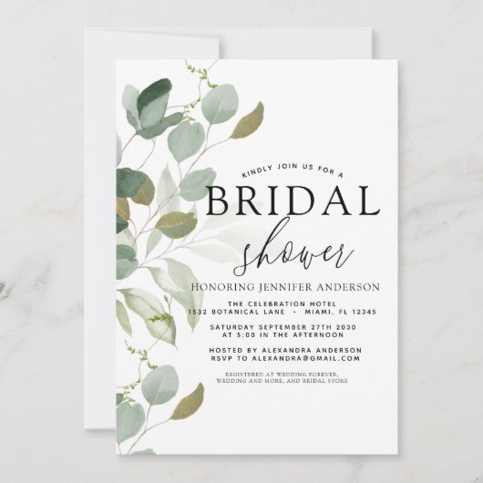 ブライダルシャワー 緑のユーカリ 招待状 (正面)